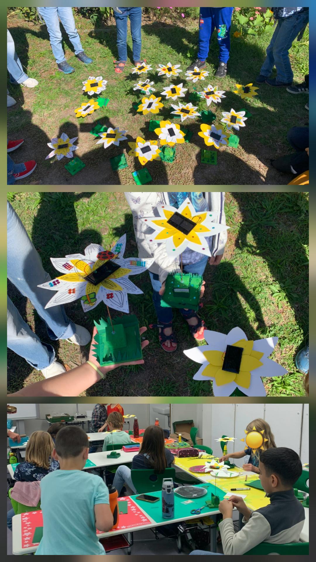 Foto-Collage von den gebastelten Solarblumen